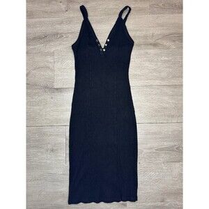 Mind Code Black Ribbed Mini Dress Small Snap Front Bodycon